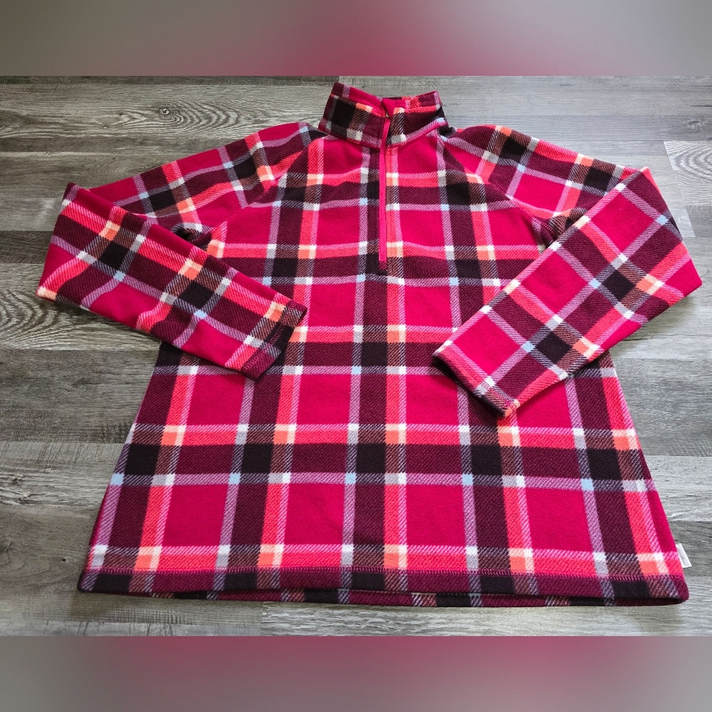 Eddie Bauer women’s fleece 1/4 zip Dark Berry Plaid Large